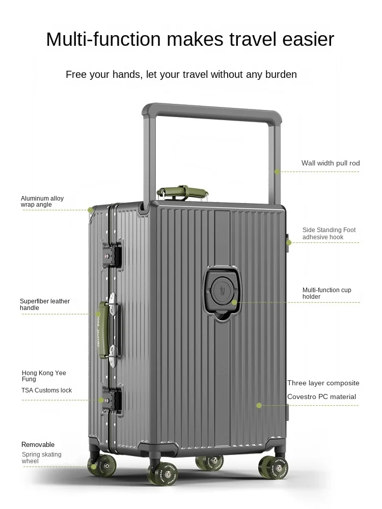 حقيبة سفر بإطار من الألومنيوم بمقبض واسع وحقيبة أمتعة بعجلات مع قفل TSA بسعة كبيرة تحمل على الأمتعة #3