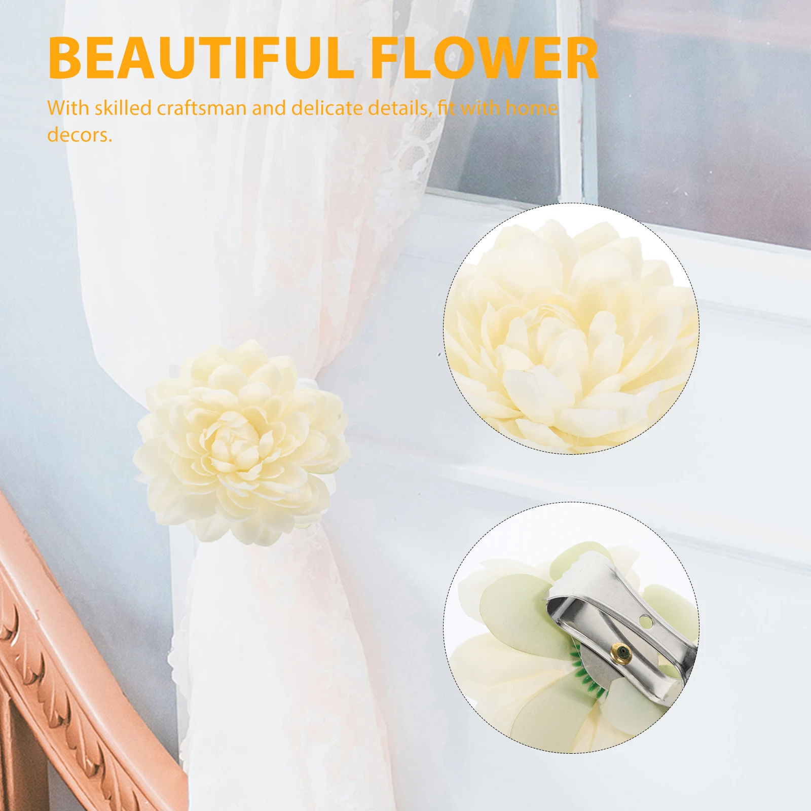 

2Pcs White Curtain Flower Tiebacks Decorative Curtain Clips Curtain Buckles for Home