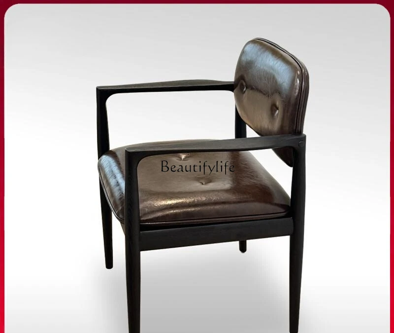

Italian minimalist ash wood solid wood book chair high-grade oil wax leather minimalist office chair