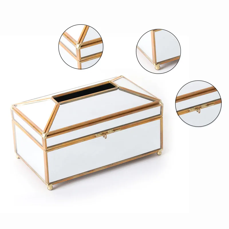 Luxury European Style Practical Mirror Glass Tissue Box Waterproof Paper Towel Holder Dressing Table Tray Home Decor-AT35
