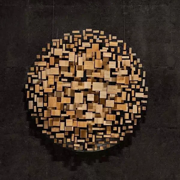 Large circular abstract wooden wall sculpture art decoration modern home office wall