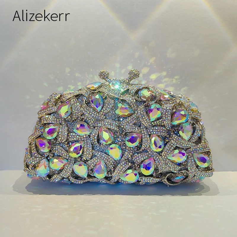 

Alizekerr Gorgeous Crystal Evening Bags Women Boutique Bling Diamond Metallic Clutch Purses And Handbags Bridal Wedding Party