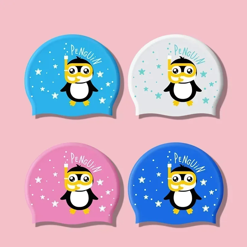 قبعات السباحة للأطفال حماية الأذن قبعات السباحة سيليكون مقاومة للماء للأطفال قبعات السباحة الكرتونية اللطيفة ملحقات حمام السباحة