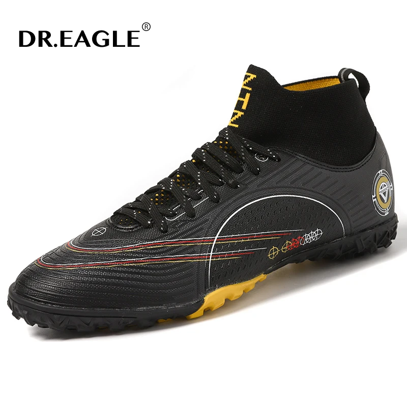 

DR.EAGLE Men Soccer Shoes Adult Kids TF/FG High Ankle Football Boots Grass Training Sport Cleats Footwear Men Sneaker Turf Shoes