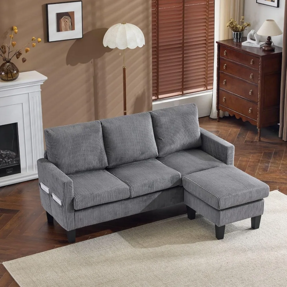 

68.5' L Shaped Couch with Movable Storage Ottoman, Convertible Sectional Sofa in Soft Corduroy Fabric, Modern Reversible