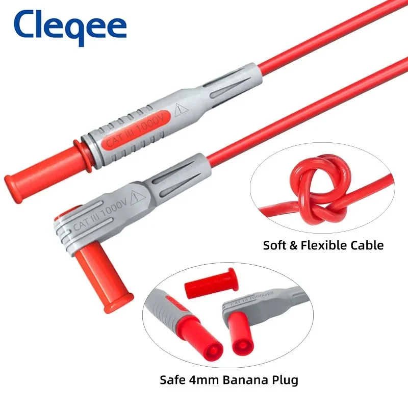 Cleqee p1308b 18 peças kit de chumbo de teste 4mm plugue banana para testar cabo de gancho substituível multímetro sonda fio de teste clipe de jacaré