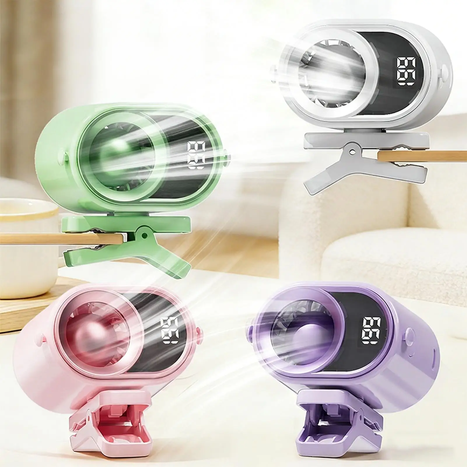 Fan With Clip 4 Speeds Silent Portable Cooler Small Clip Fan With Light And Lanyard For Home Bedroom Stroller Cart Camping
