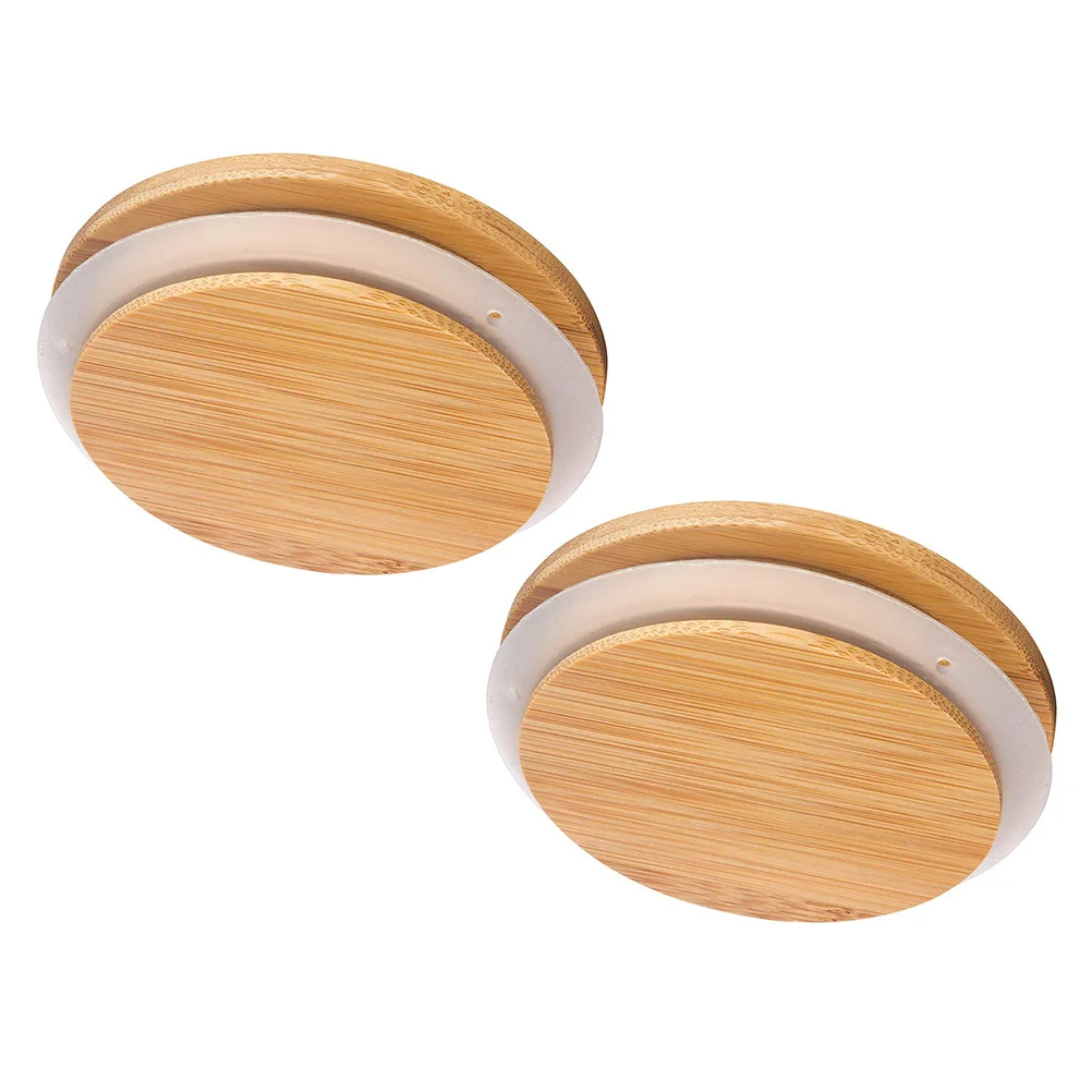 2 Pcs Grain Storage Tank Container Lid Mason Can Cover Round Food Containers with Lids Bowl Protector Jars Glass Bottle Bamboo