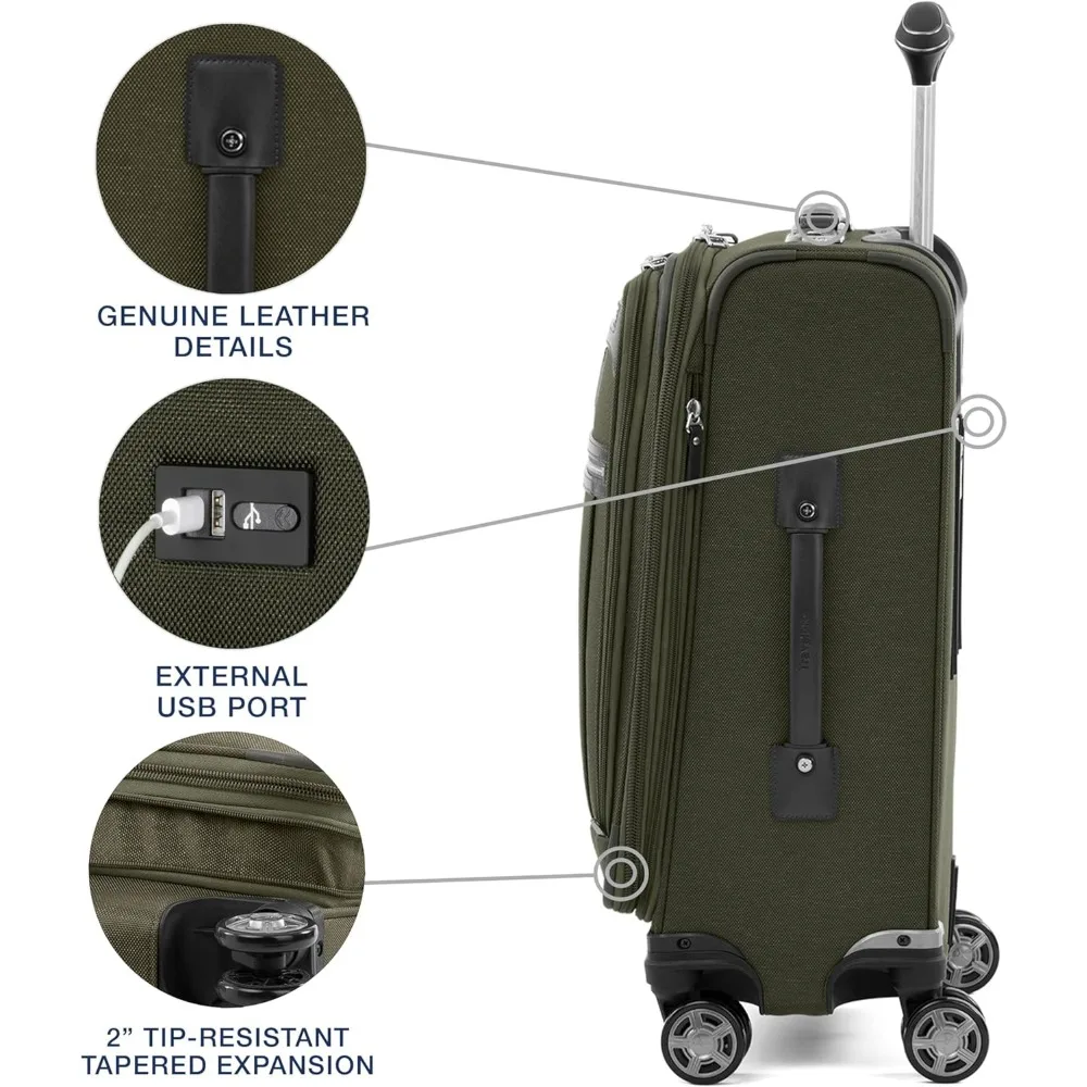 8-Wheel Expandable Spinner Carry-On Suitcase with USB Port, Unisex, Ideal for Pilots and Travelers