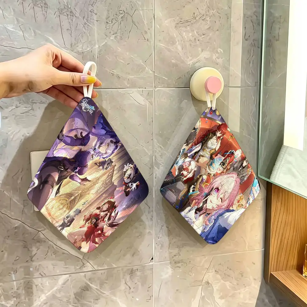 H-honkai Star Rail Anime Polyester Cotton Hanging Kitchen Towel, Skin Friendly Hand Wiping Towel for Hotel Cafe Household