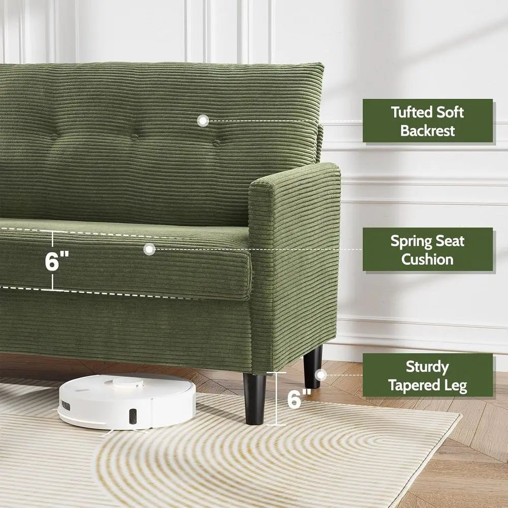 أريكة سروال قصير أخضر مع وسادة زنبركية، مجموعة خالية من الأدوات، مثالية لغرفة المعيشة أو غرفة النوم أو المكتب #5