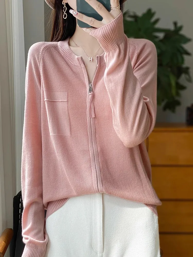 ربيع 2025 سترة مفتوحة محبوكة مبكرة المرأة سستة ملابس خارجية رقيقة غير رسمية سترة علوية مكافحة الشيخوخة Faion تخفيف Sle