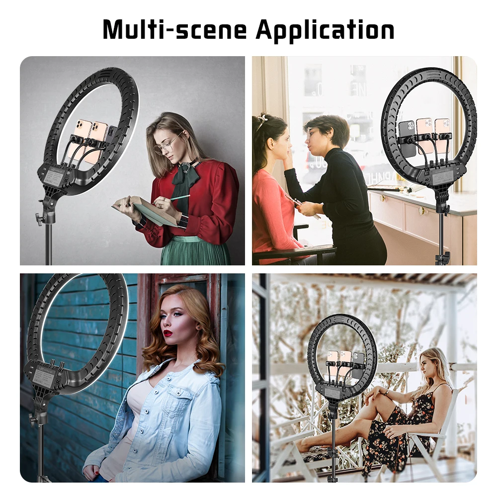 SH 18 بوصة LED مصباح مصمم على شكل حلقة عدة مع الإضاءة حامل ثلاثي القوائم عكس الضوء 2700K-5700K ل يوتيوب تيك توك فيديو ماكياج التصوير استوديو