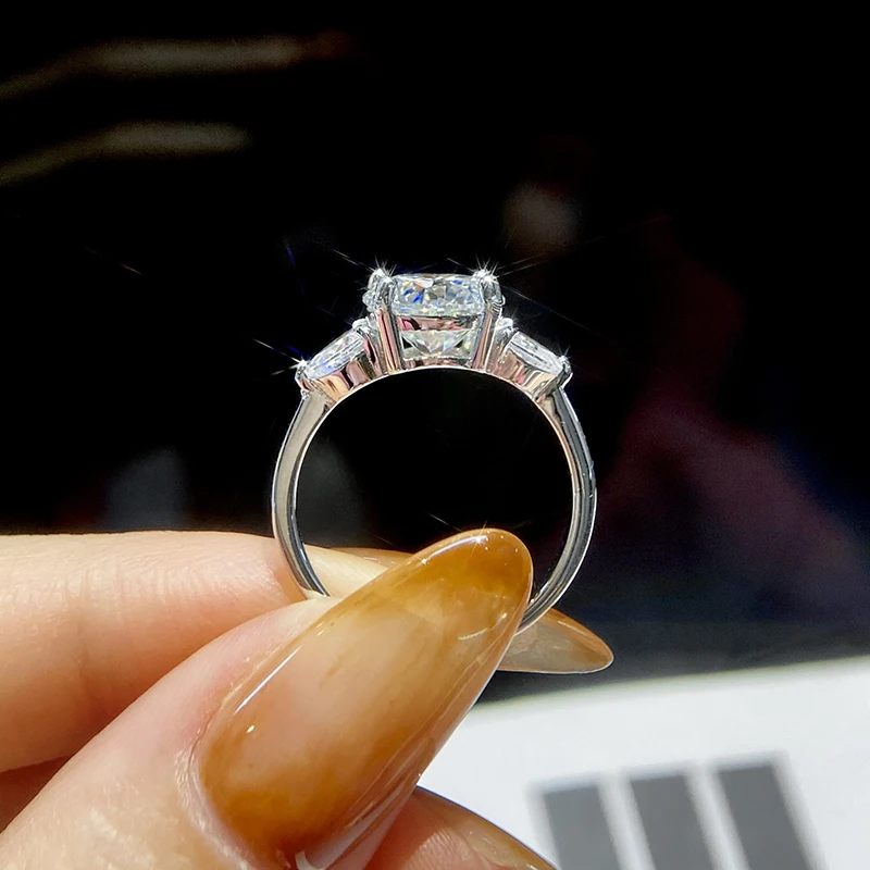 S925 فضة 3CT مويسانيتي مستدير الماس مزدوج الحب القلب أربعة مخالب خواتم للنساء مجوهرات الزفاف الخطوبة #3