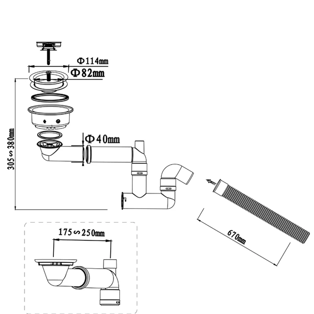 Talea Kitchen Sink Drainpipe,Plumbing Waste Kit,Single Drainage Waste Kit