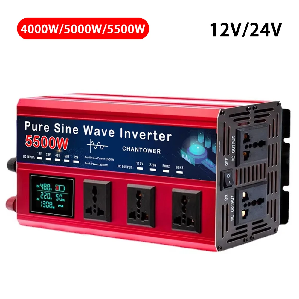 5500W 5000W Pure Sine Wave Inverter 4000W DC 12v/24v To AC 220v 50Hz Voltage Converter Car Solar Power Inverter