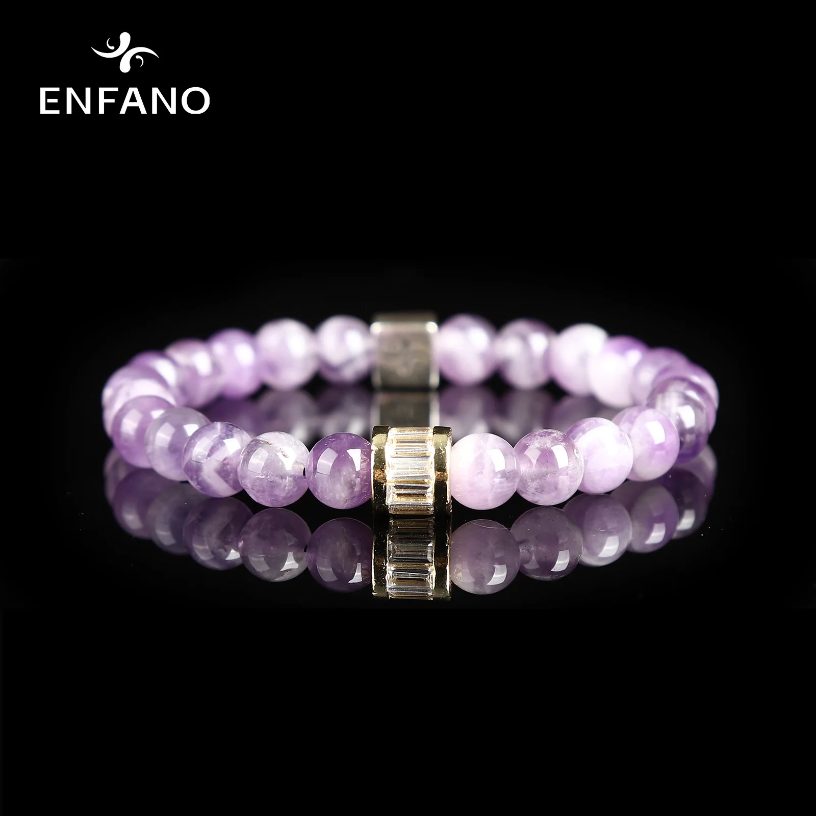 

ENFANO Amethyst Bracelet 8mm Round Bead Bracelet Fashion Women Birthday Gift Size Name Text Personalized Custom Jewelry