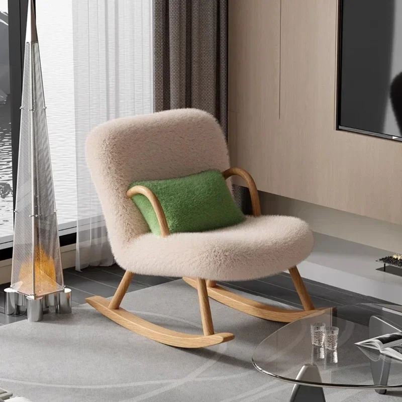 Cute Arm Living Room Chair Portable Fluffy Balcony Bedroom Rocking Chair Modern Minimalist Fauteuil Design Room Furniture