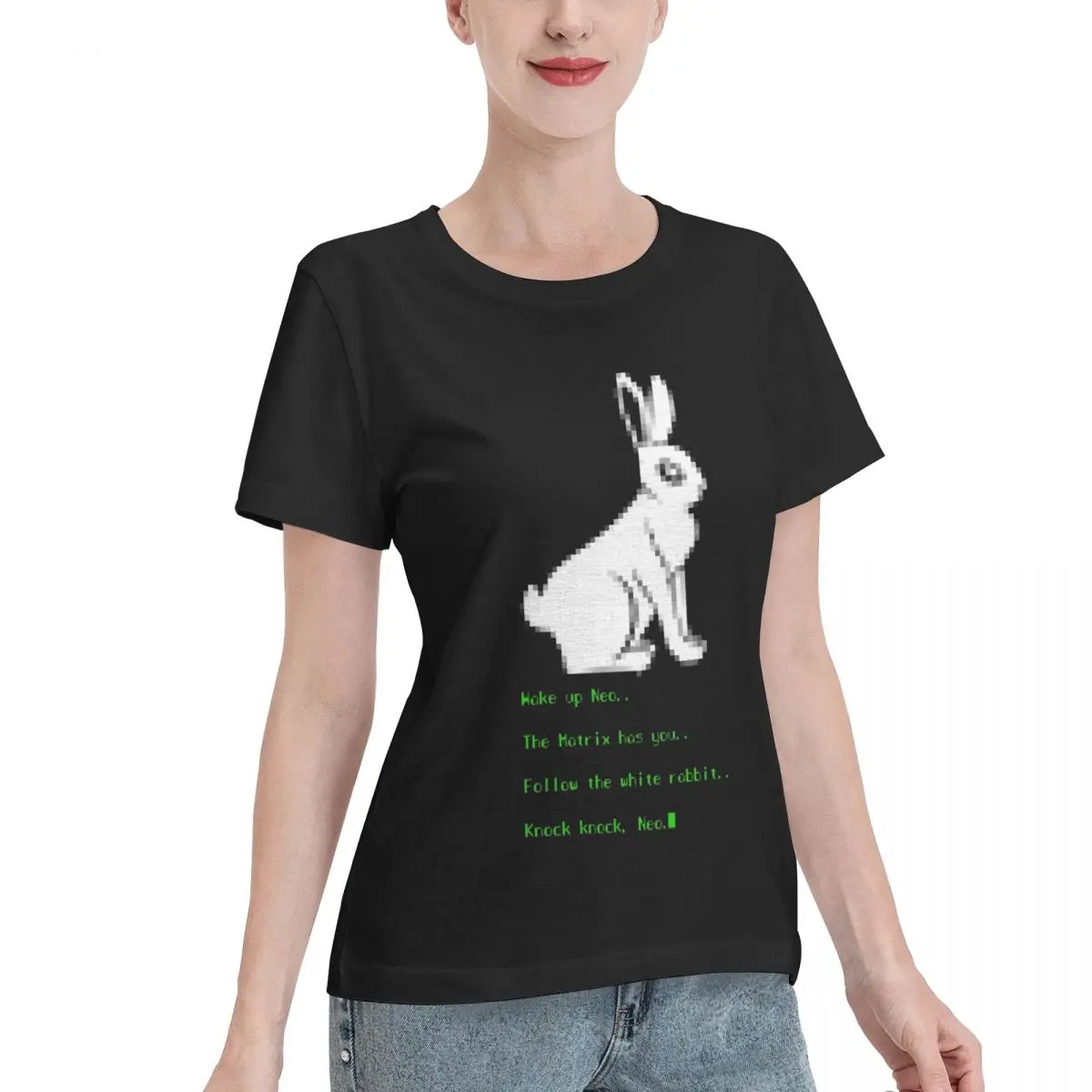 Wake Up Neo Follow The White Rabbit High quality Tshirt Graphic Cool Geek Leisure Sexy Women's T-Shirt