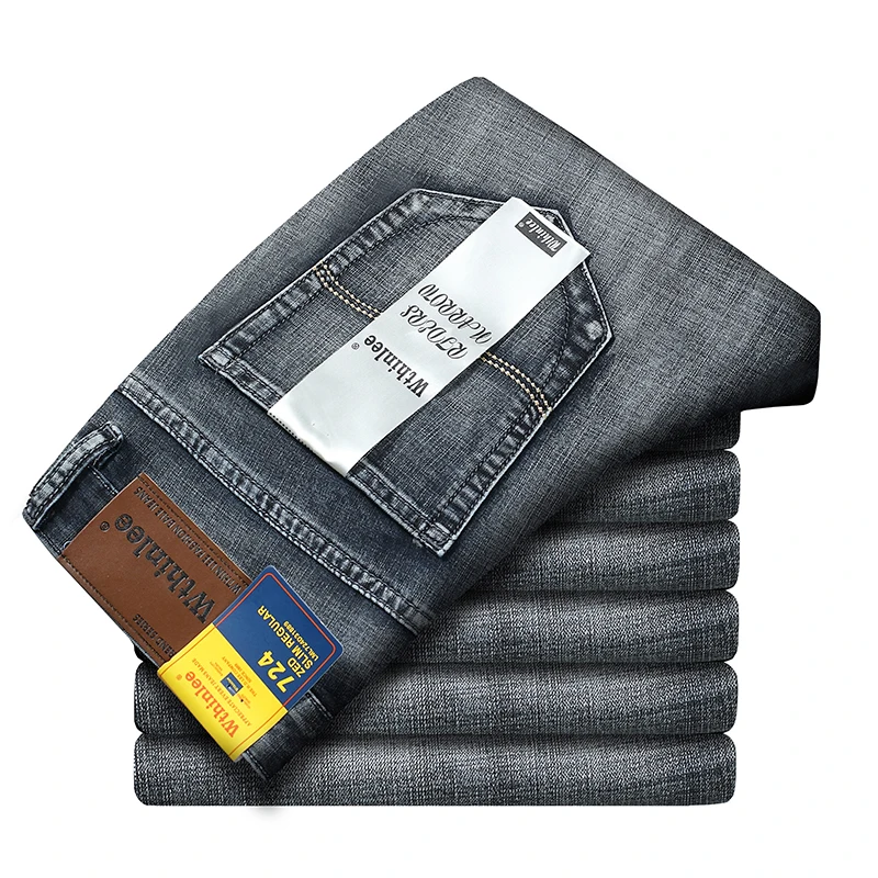 New Straight Mens Fashion Grey Black Blue Jeans Men Business Casual Slim Stretch Jeans Classic Denim Pants Trousers Size 28-40
