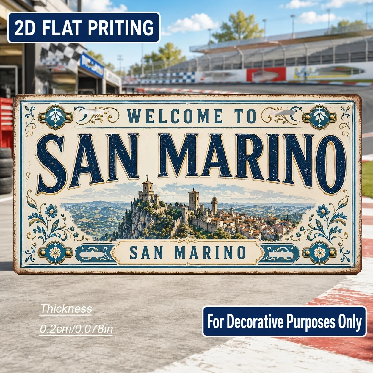 2D Flat San Marino Metal License Plate Plaque Industrial Vintage Wall Art Home Living Room Bar Outdoor Decor Birthday Gift