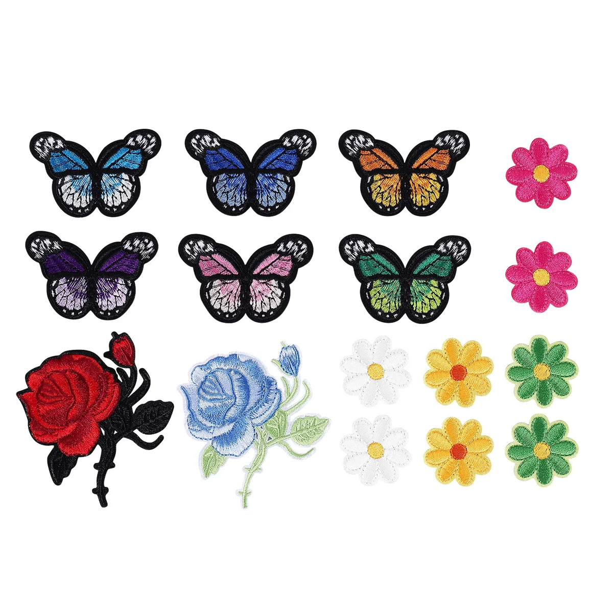 ABQR 16 pièces fleurs papillon fer sur patchs broderie appliques patchs pour artisanat bricolage décor, vêtements, sacs