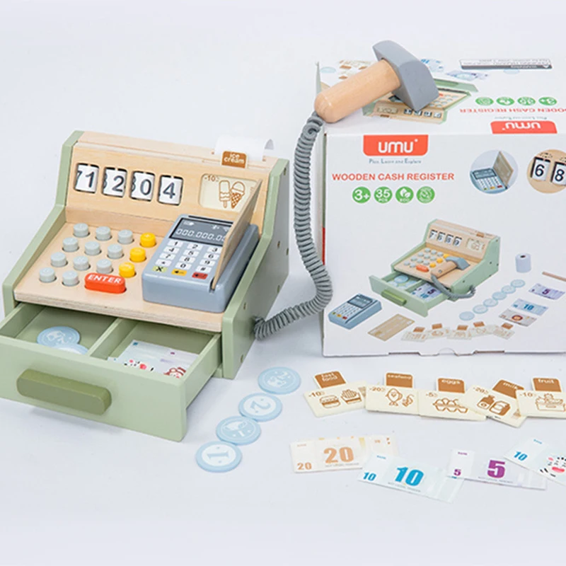 مجموعة ألعاب خشبية لمحاكاة الأدوار في السوبر ماركت، مجموعة ألعاب مضادة للخروج للأطفال، ألعاب تسجيل المدفوعات النقدية للفتيات، هدية
