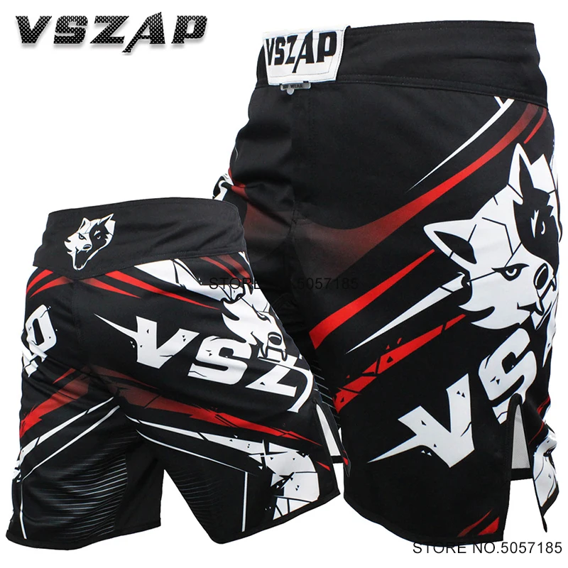 MMA Grappling Fight Shorts Vszap Wolf Kick Boxing Muay Thai BJJ Training Shorts Martial Arts Clothes Gym Kickboxing Pants Black