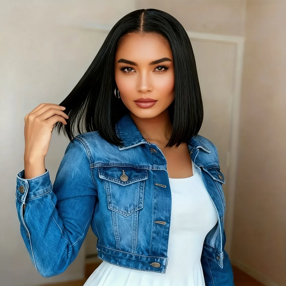 باروكات بوب صناعية مقاس 14 بوصة، باروكة بوب قصيرة مستقيمة للنساء