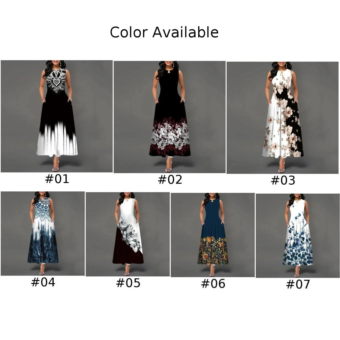 Women Beach Bohemia Dresses Ladies Elegant Sleeveless Casual Floral Print Party Maxi Dress O-Neck Fashion New