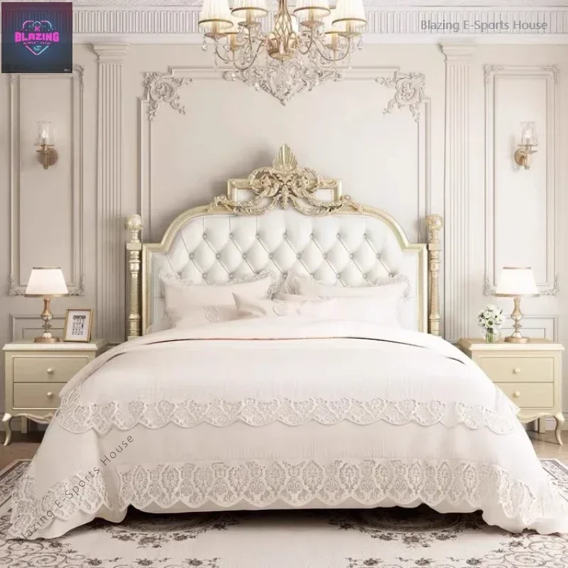 Apartment Solid Wood Bed Light Luxury High End American Style Twin Confortable Bed Design Wedding Master Bedroom Lit Furniture