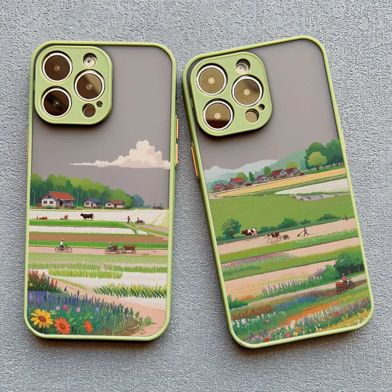 Retro Countryside Scenery Painting Phone Case For iPhone 15 14 13 12 11 Pro Max Mini 16 Pro Max Plus XR XS X SE2 7 8 Plus Covers