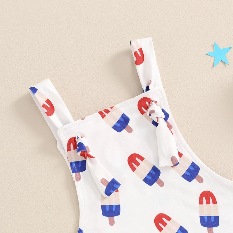 4th of July Toddler Rompers Overalls Baby Girls Boys Ice Cream Stripe Stars Letter Print Sleeveless Bodysuits Summer Jumpsuit