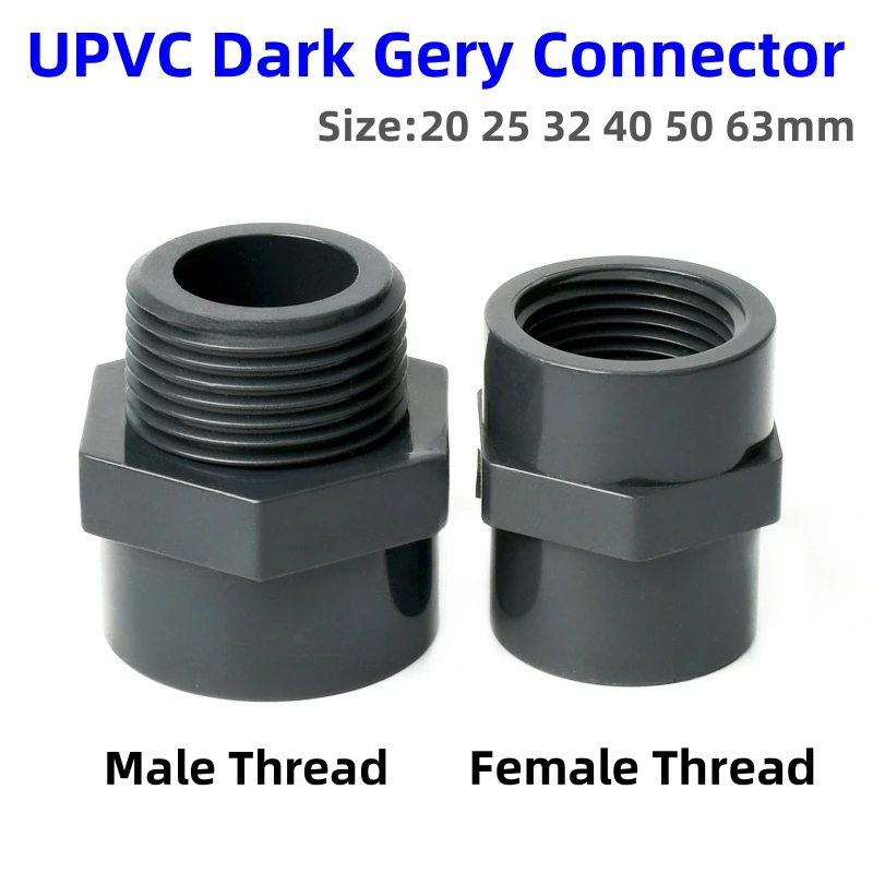 1PC 20~63mm UPVC Thread Connector Garden Irrigation Pipe Connectors Accessories Aquarium Tank Joints Water Supply Pipe Fittings