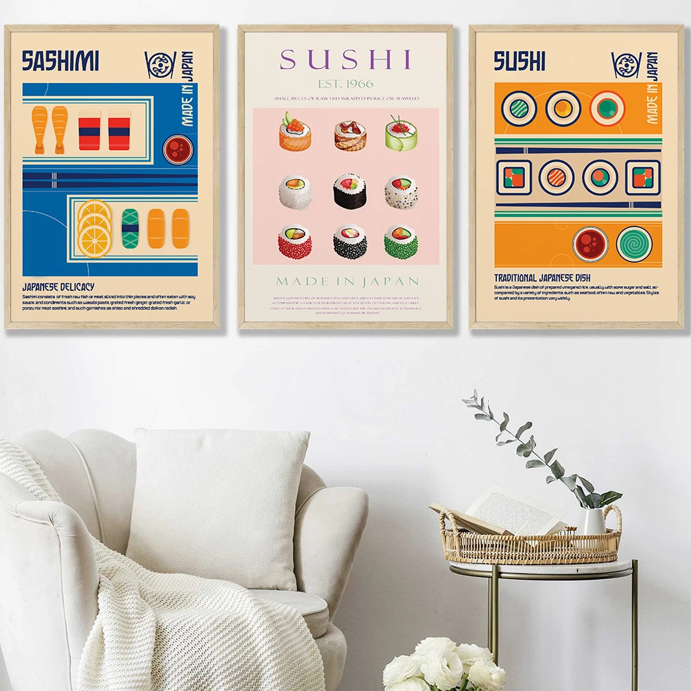 

Sushi picture decoration Cartoon Artwork Poster Canvas Printing Sushi Cute Illustration Wall Art Picture Kitchen Decor Canvas