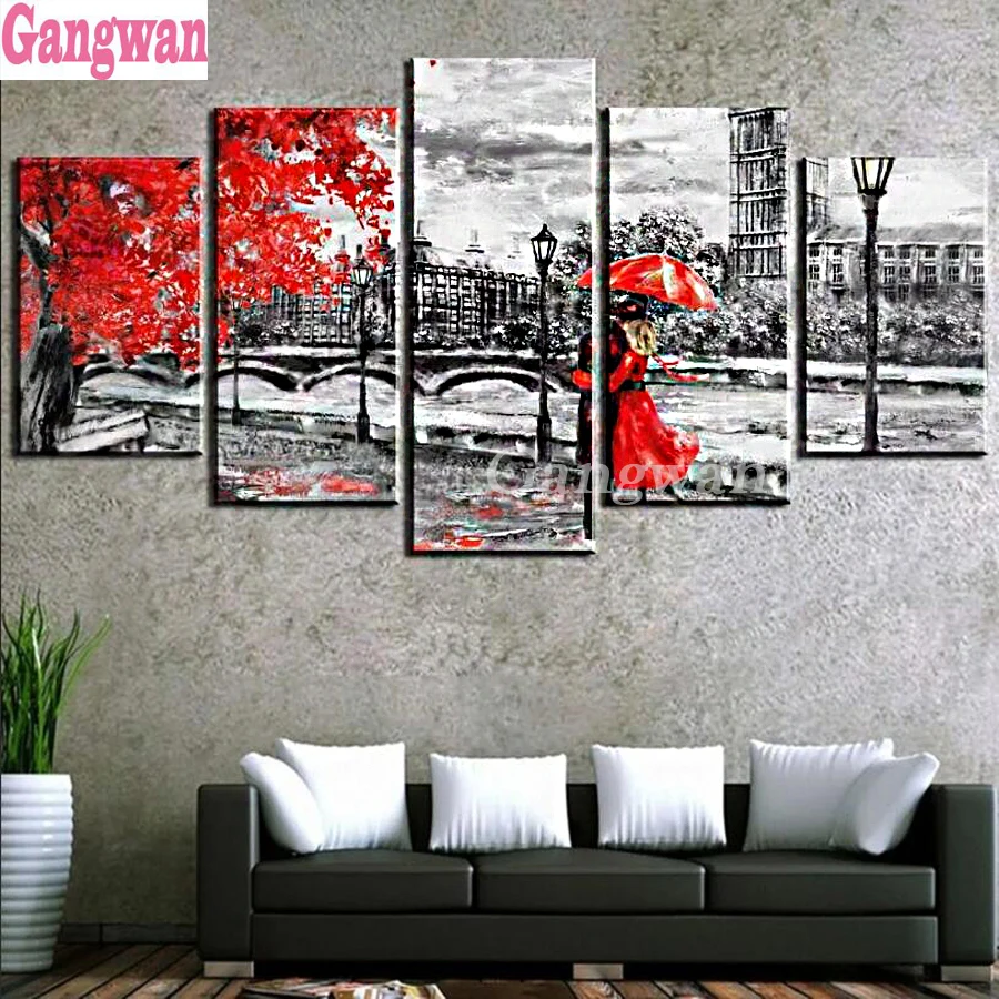 5 pcs diamond painting new black white red city couple 5d diamond embroidery cross stitch full square round 3D DIYTrain farewell