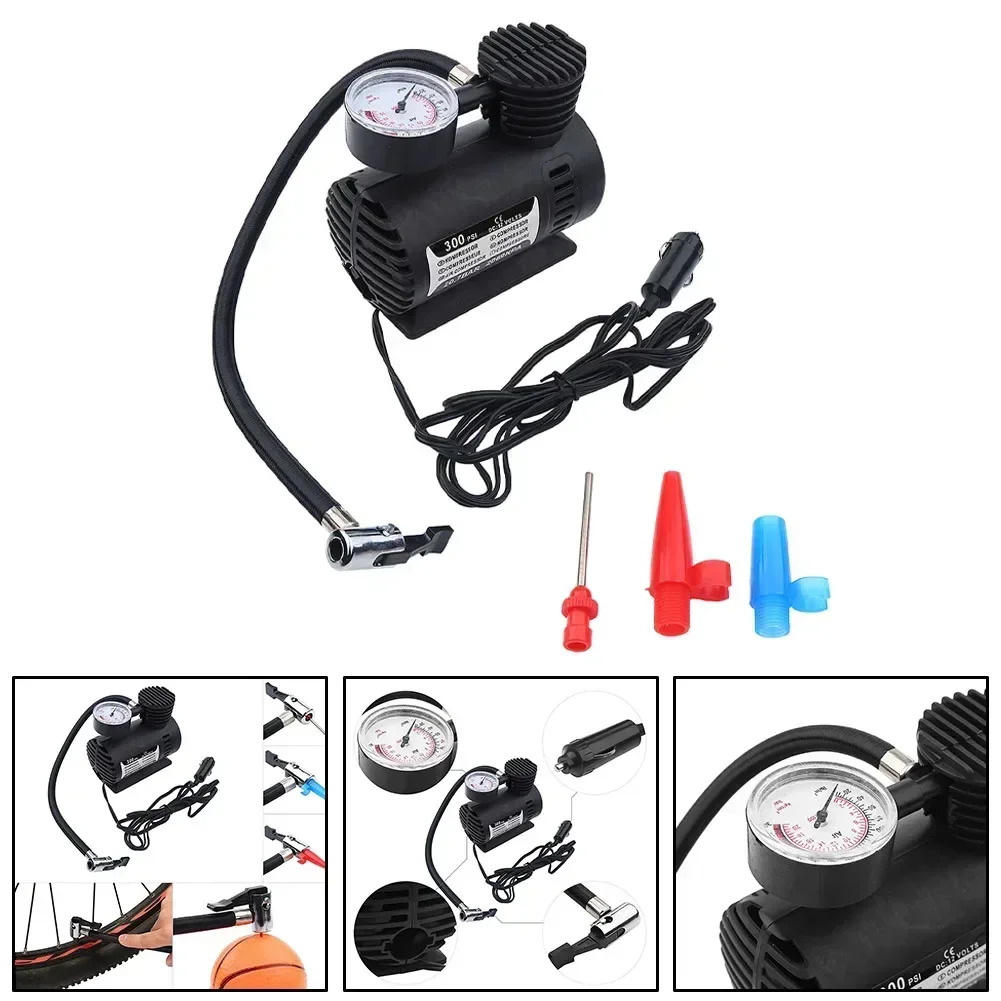 Car Air Compressor 12V 300psi Tire Air Pump Truck Wheel Inflator Motorcycle Tires Pumps With Nozzle Adapters & Needle