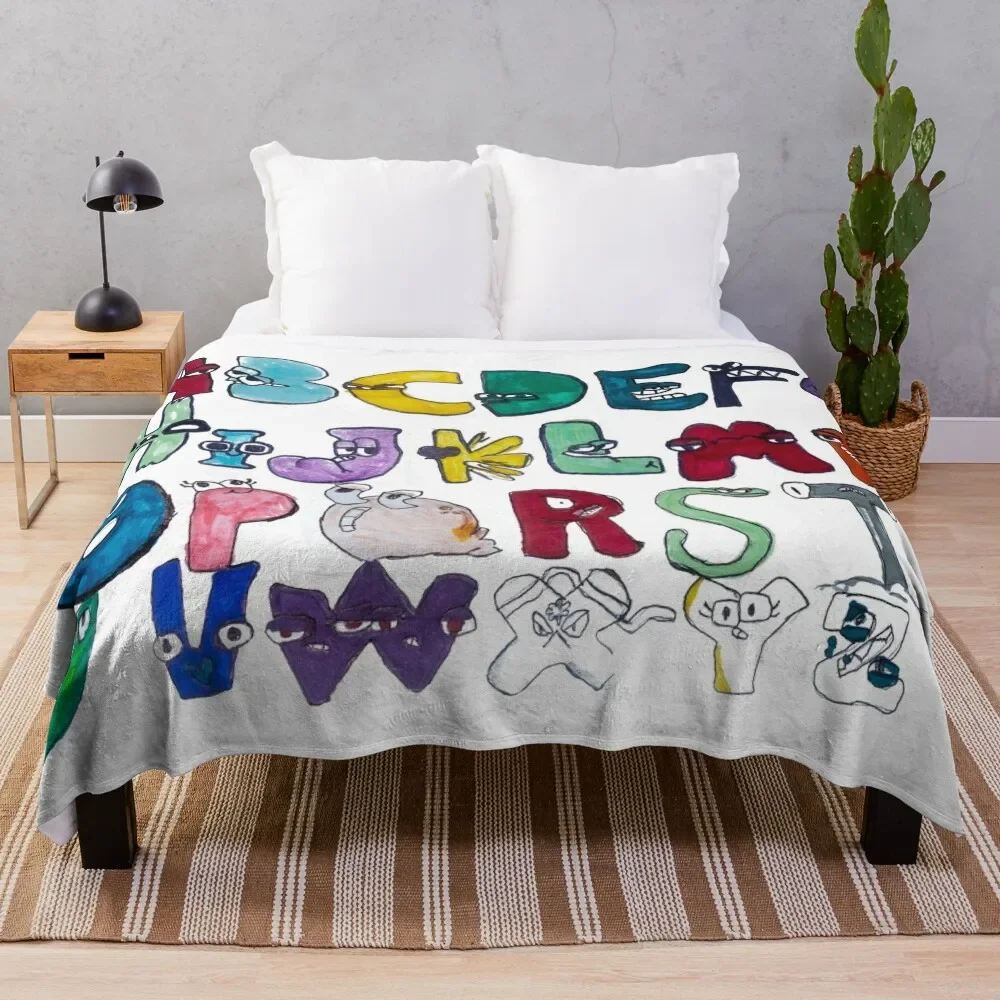 Hand drawn funny alphabet lore, english fonts with faces Throw Blanket Decorative Sofas Retros Quilt Stuffeds Blankets