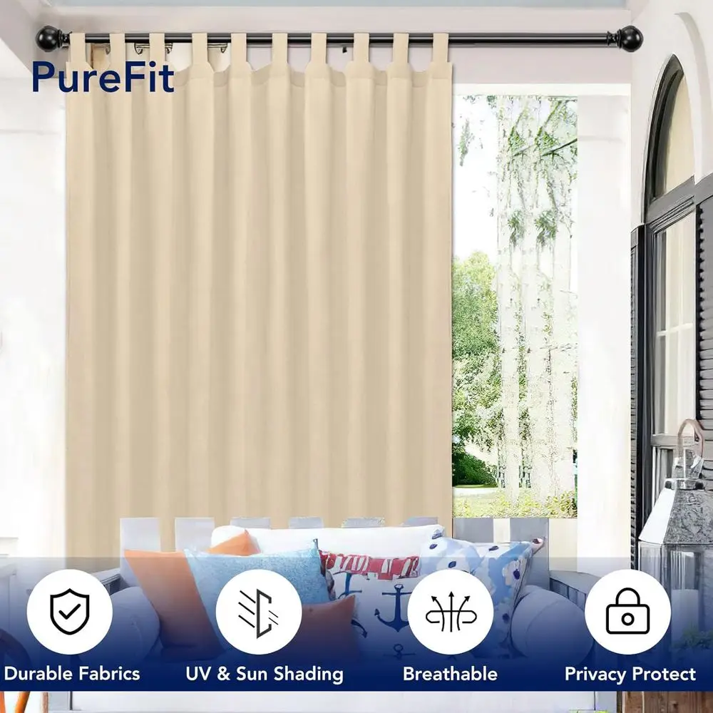 Rideaux d'extérieur résistants aux intempéries avec onglets détachables, résistants aux UV pour tonnelle, porche, Pergola, 110x84 Beige, paquet de 2