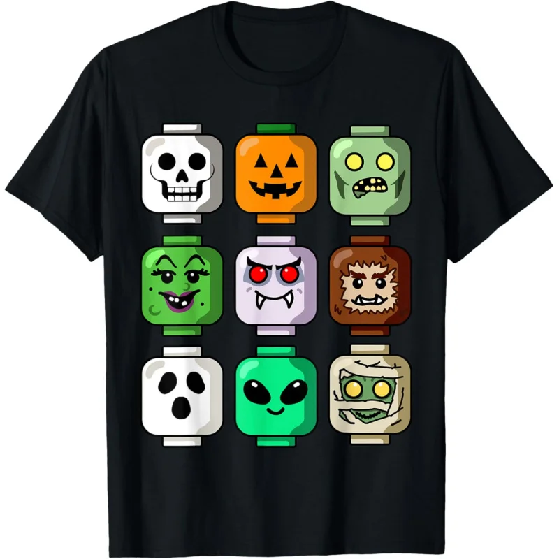 

Halloween Building Brick Head Pumpkin Ghost Zombie Boys T-Shirt