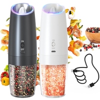 AT02-Electric Salt And Pepper Grinder Set Rechargeable Graviry Salt And Pepper Grinder Set, LED Light, Adjustable Coarseness