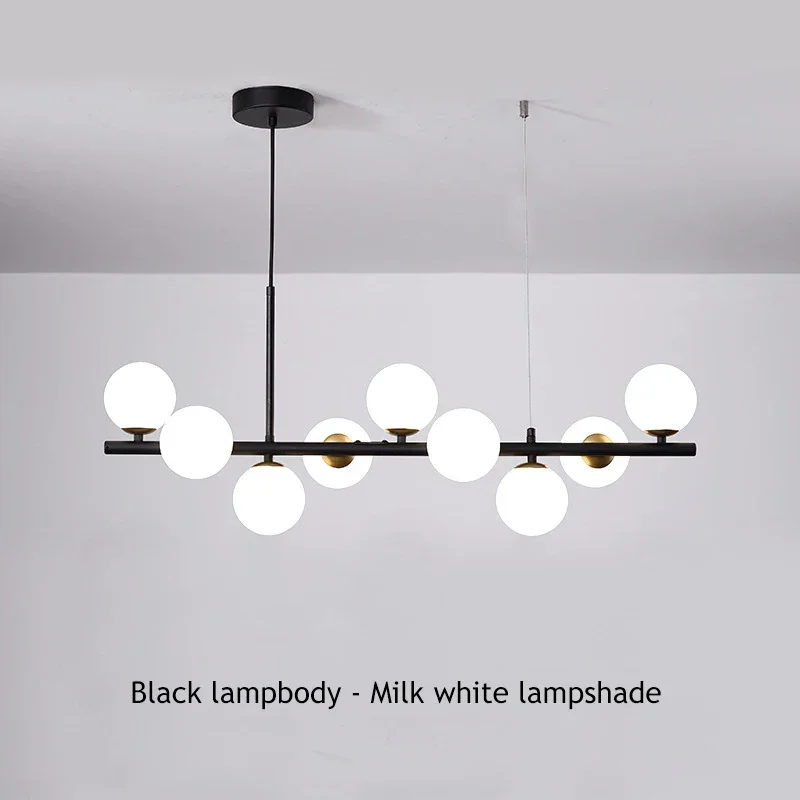 Moderne Lange Eetkamer Kroonluchters Glazen Bal Lampenkap Licht Boven De Tafel Keuken Kantoor Hanglamp Home Decor Armaturen