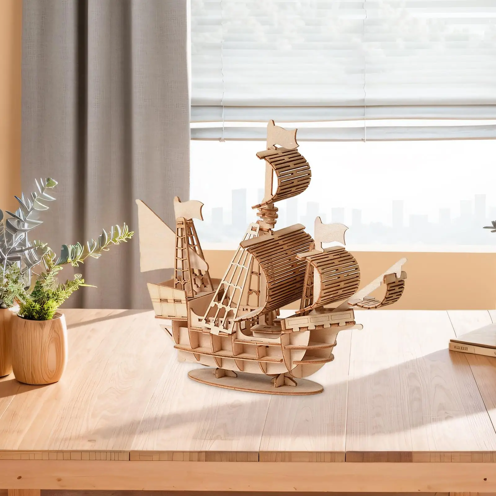 

Wooden 3D Sailboat Puzzle Matching Game Spatial Logical Thinking Puzzle Toy for Household Study Bedroom Family Gathering Teens