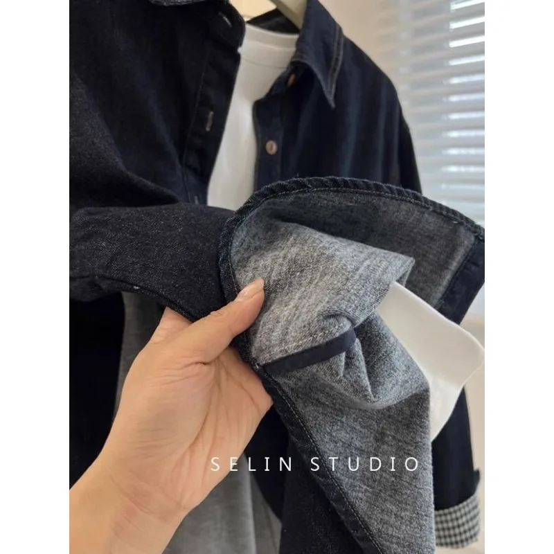 Polo en Denim rétro à la mode américaine, chemise bleue, coupe cintrée, haut polyvalent, printemps