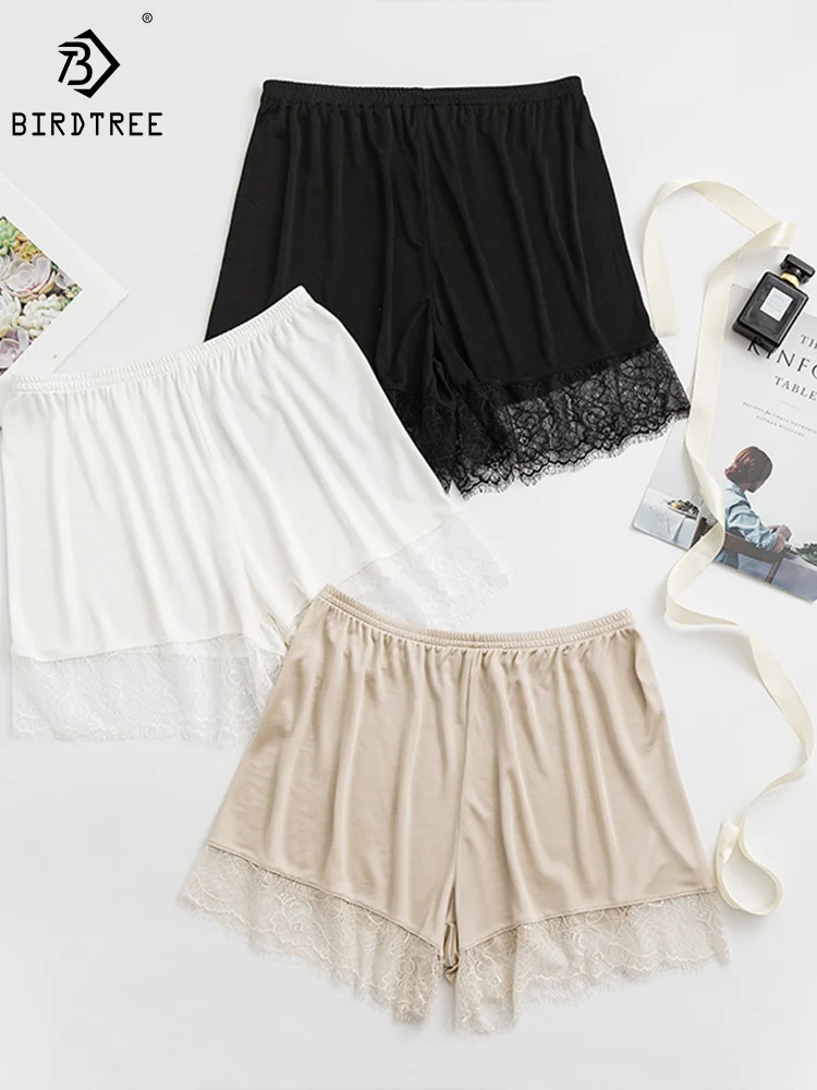 

Birdtree 23% настоящие шелковые кружевные защитные шорты большого размера, брюки с защитой от воздействия, шорты, трусики P3N893QM