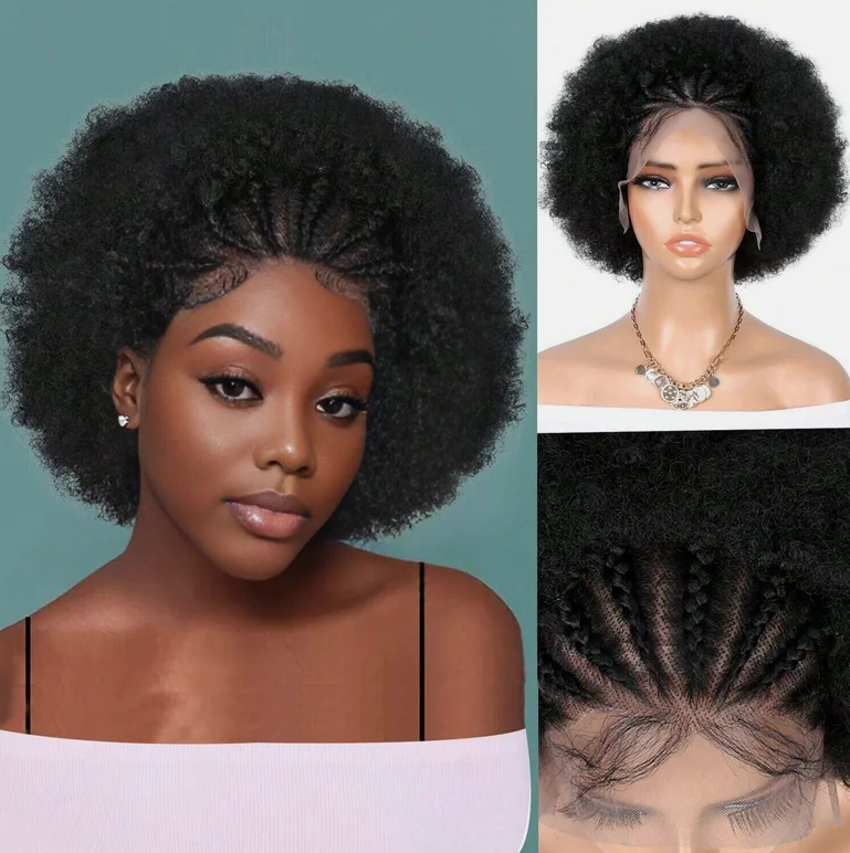 Braided Synthetic 10 inches Lace Front Braided Wig With Baby Hair Afro Curly Wig