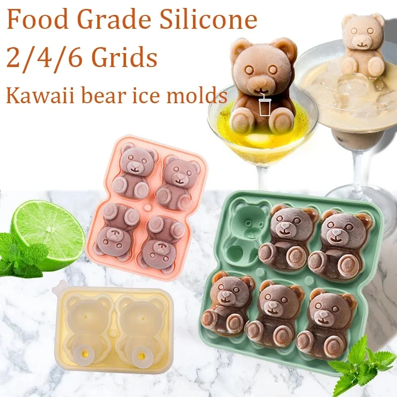 

2/4/6 grids Kawaii Bear Silicone Ice Cube Making Molds Summer Relieve the Heat DIY Drink Ice Coffee Ice Cube Trays Mold to Make