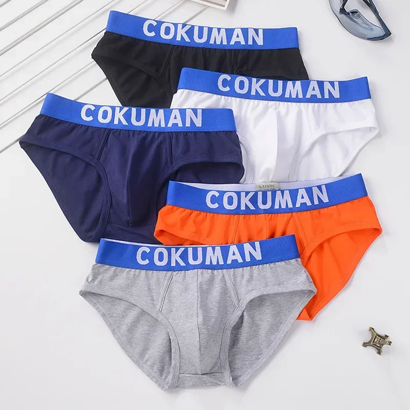 Men's Simple Brief Contrast Color Cotton Fashionable Comfortable Breathable Sweat Absorption Mid Waist Bulge Pouch Sports Shorts