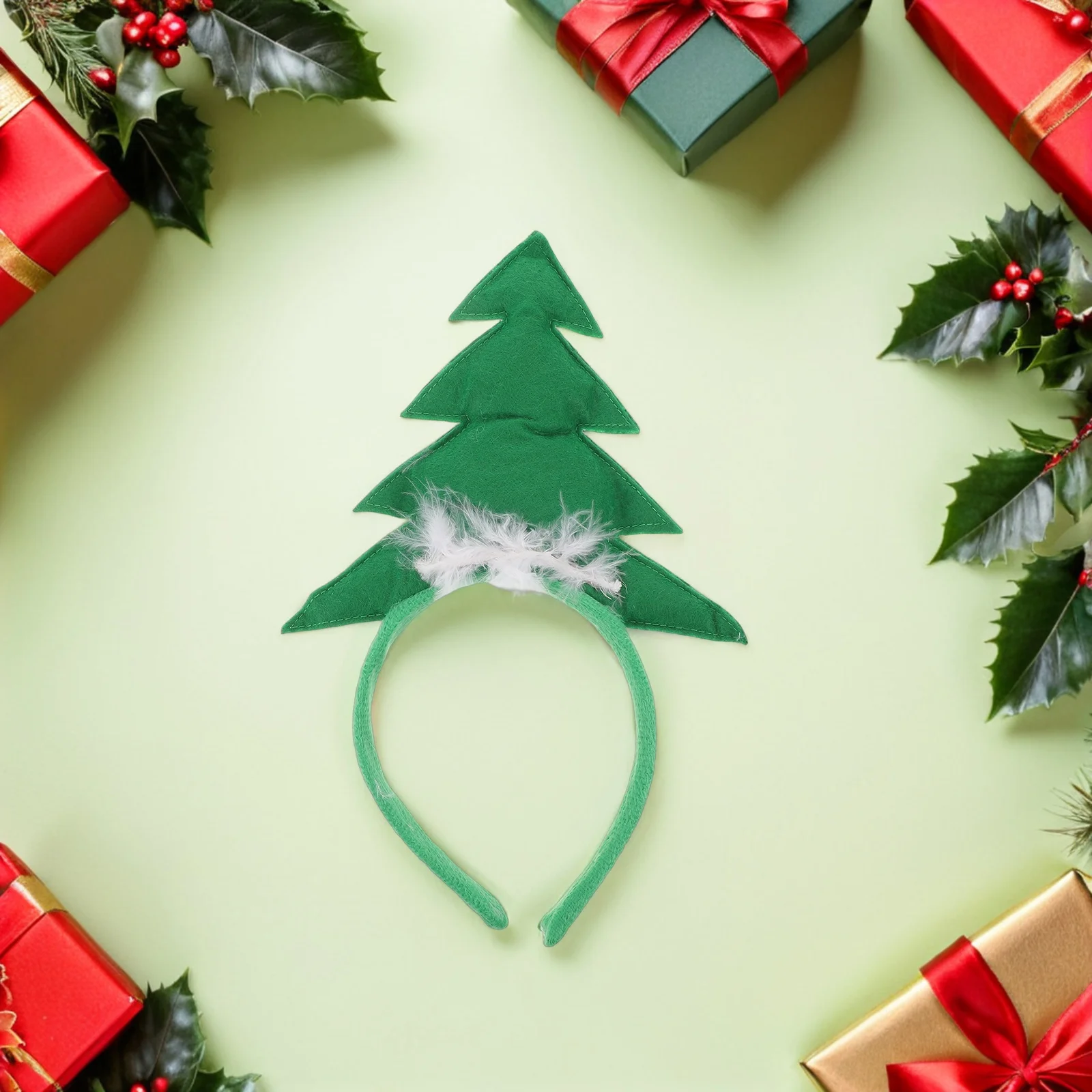 

12pcs Christmas Decoration Headband 3D Tree Shaped Furry Hair Hoop Holiday Party Accessory For Adults Teens Kids Masquerade Prop