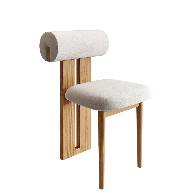

Nordic solid wood dining chair backrest fabric soft bag casual wabi-sabi French medieval chair